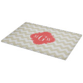 Beige White Chevron Coral Quatrefoil 3 Monogram Snijplank (Hoek)