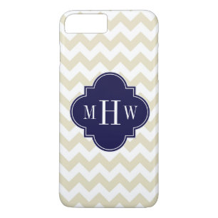 Beige White Chevron Navy Quatrefoil 3 Monogram Case-Mate iPhone Case