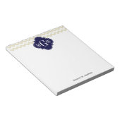 Beige White Chevron Navy Quatrefoil 3 Monogram Notitieblok (Schuin)