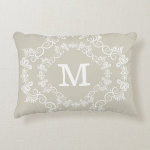 Beige White Custom Monogram Decorative Decoratief Kussen
