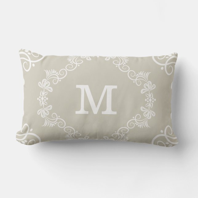 Beige White Custom Monogram Decorative Kussen (Voorkant)