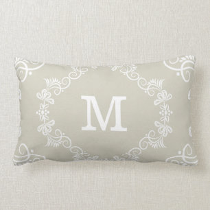 Beige White Custom Monogram Decorative Kussen