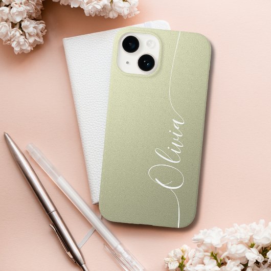 Beige White Elegant Calligraphy Script Name Case-Mate iPhone Case