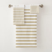 Beige & White Farmhouse Stripe Pattern Personalise Bad Handdoek (Insitu)