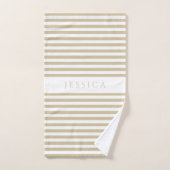 Beige & White Farmhouse Stripe Pattern Personalise Bad Handdoek (Handdoek)