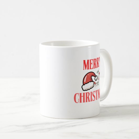 Beige & White Festive Merry Christmas Classic Mug  Koffiemok (Voorkant rechts)