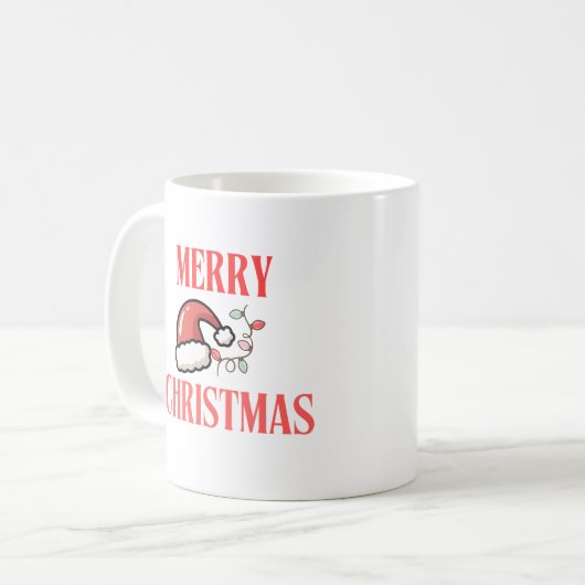 Beige & White Festive Merry Christmas Classic Mug  Koffiemok (Voorkant links)