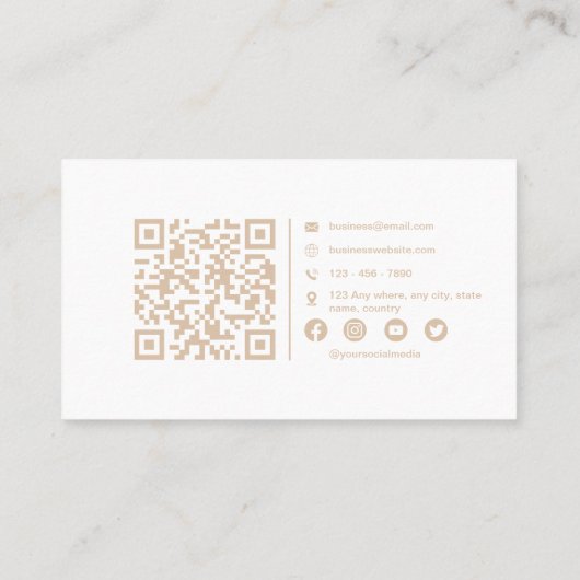 Beige & White Fotograaf Professioneel Scannable Visitekaartje (Achterkant)