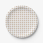 Beige White Gingham Pattern Papieren Bordje (Voorkant)