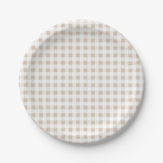 Beige White Gingham Pattern Papieren Bordje (Voorkant)