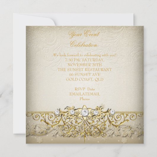 Beige White Gold Cream Elegant Party Kaart (Achterkant)