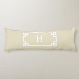 Beige White Greek Key Lijst #2 Initiaal Monogram Lichaamskussen