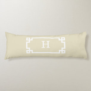 Beige White Greek Key Lijst #2 Initiaal Monogram Lichaamskussen