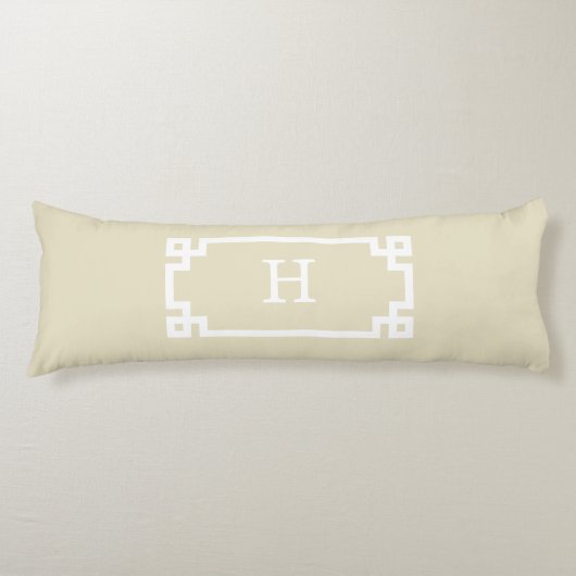 Beige White Greek Key Lijst #2 Initiaal Monogram Lichaamskussen (Voorkant)