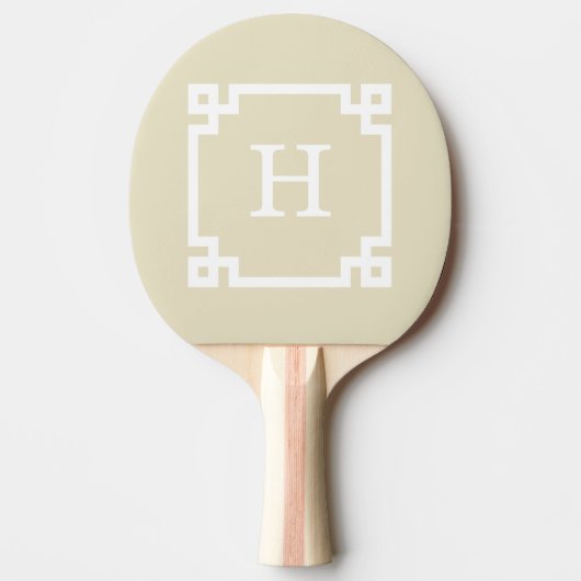 Beige White Greek Key Lijst #2 Initiaal Monogram Tafeltennisbatje (Voorkant)