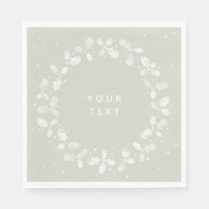 Beige + White Hand Gedrukt Holly Wreated Kerstmis Servet