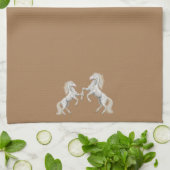Beige White Horses Kitchen Hand Towel Theedoek (Gevouwen)