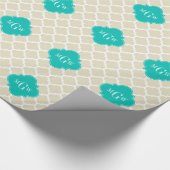 Beige White LG Chevron Blauwgroen naam Monogram Cadeaupapier (Hoek)