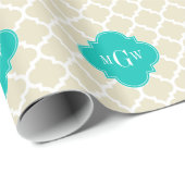 Beige White LG Chevron Blauwgroen naam Monogram Cadeaupapier (Rol Hoek)