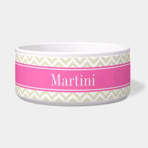 Beige White LG Chevron Hot Pink #2 Naam Monogram Voerbakje
