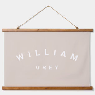 Beige/White Minimalist Name Nursery Decor Hangend Wandkleed