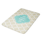 Beige, White Moroccan #5 Aqua 3 Initiaal monogram Badmat (Gekanteld)