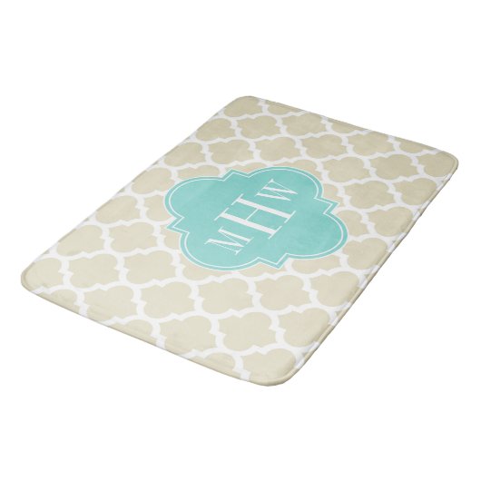 Beige, White Moroccan #5 Aqua 3 Initiaal monogram Badmat (Gekanteld)