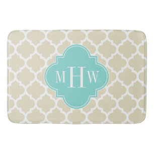 Beige, White Moroccan #5 Aqua 3 Initiaal monogram Badmat