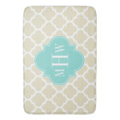 Beige, White Moroccan #5 Aqua 3 Initiaal monogram Badmat (Voorkant Verticaal)