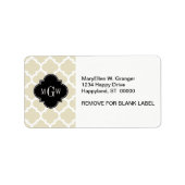 Beige, White Moroccan #5 Black 3 Initiaal monogram Etiket (Voorkant)