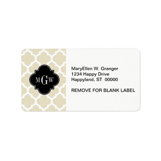 Beige, White Moroccan #5 Black 3 Initiaal monogram Etiket (Voorkant)