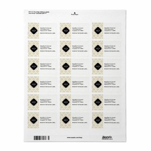 Beige, White Moroccan #5 Black 3 Initiaal monogram Etiket (Full Sheet)