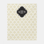 Beige, White Moroccan #5 Black 3 Initiaal monogram Fleece Deken (Voorkant)