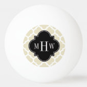 Beige, White Moroccan #5 Black 3 Initiaal monogram Pingpongbal (Voorkant)