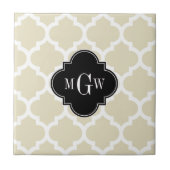 Beige, White Moroccan #5 Black 3 Initiaal monogram Tegeltje (Voorkant)