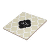 Beige, White Moroccan #5 Black 3 Initiaal monogram Tegeltje (Zijkant)