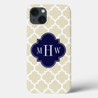 Beige, White Moroccan #5 Navy 3 Initiaal Monogram iPhone 13 Hoesje