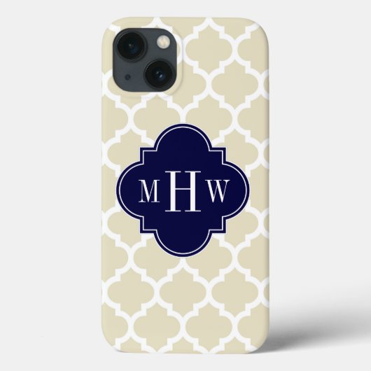 Beige, White Moroccan #5 Navy 3 Initiaal Monogram Case-Mate iPhone Case (Achterkant)