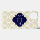 Beige, White Moroccan #5 Navy 3 Initiaal Monogram Case-Mate iPhone Case (Achterkant (horizontaal))