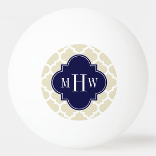 Beige, White Moroccan #5 Navy 3 Initiaal Monogram Pingpongbal