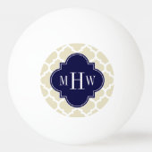 Beige, White Moroccan #5 Navy 3 Initiaal Monogram Pingpongbal (Achterkant)