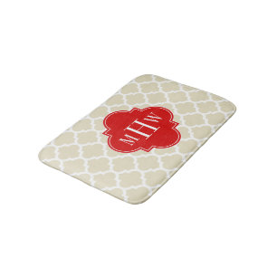 Beige, White Moroccan #5 Red 3 Initiaal monogram Badmat