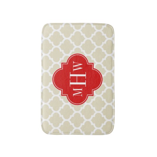 Beige, White Moroccan #5 Red 3 Initiaal monogram Badmat (Voorkant Verticaal)