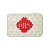 Beige, White Moroccan #5 Red 3 Initiaal monogram Badmat (Voorkant)