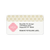 Beige, White Moroccan #5 Roze 3 Initiaal monogram Etiket (Voorkant)
