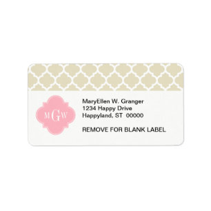 Beige, White Moroccan #5 Roze 3 Initiaal monogram Etiket