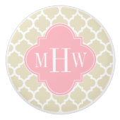Beige, White Moroccan #5 Roze 3 Initiaal monogram Keramische Knop (Voorkant)