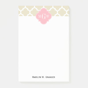 Beige, White Moroccan #5 Roze 3 Initiaal monogram Post-it® Notes