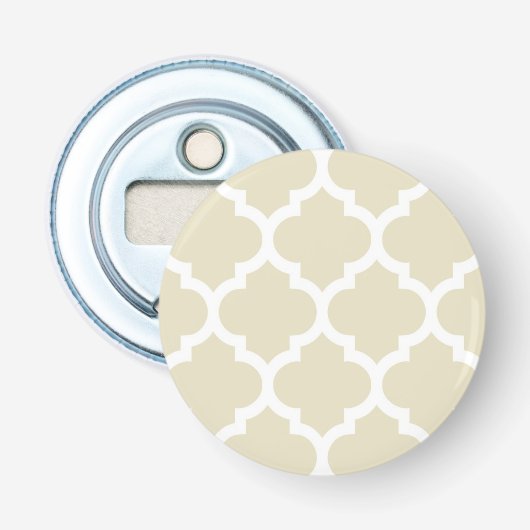 Beige White Moroccan Quatrefoil Pattern #5 Button Flesopener (Voorkant)