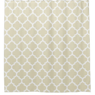 Beige White Moroccan Quatrefoil Pattern #5 Douchegordijn